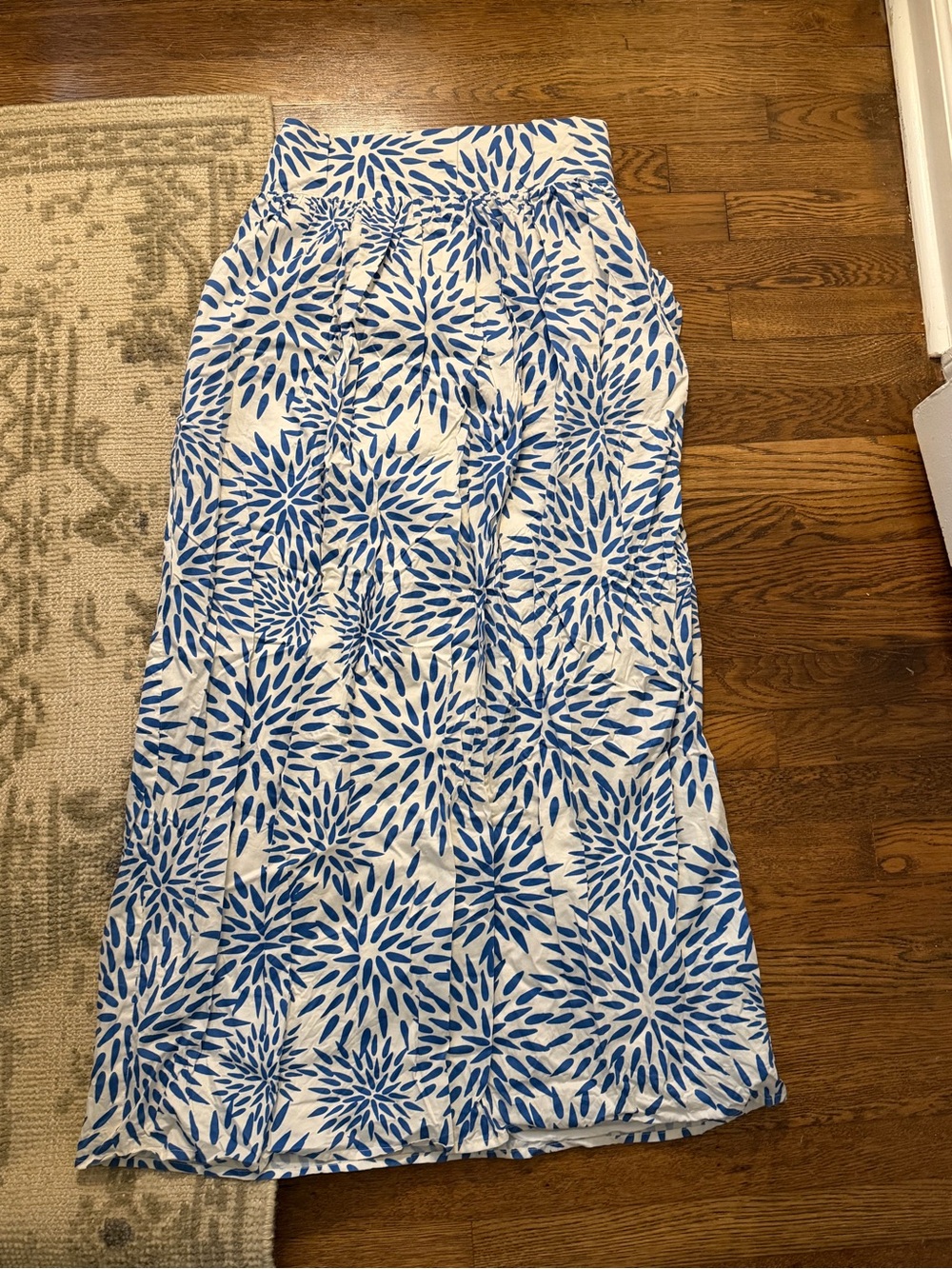 Katie Kime Blue Floral Print Maxi Skirt - Lightweight Summer Skirt